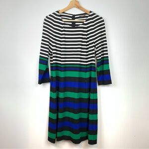 Riani Dress Striped Pockets Zip Green Blue Black Sz 10 Jersey Classic A-Line